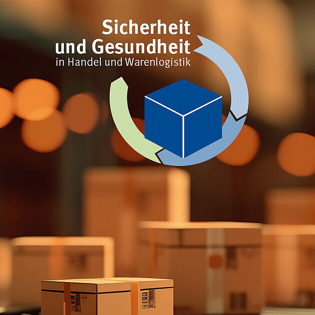 In einem Lagen liegen auf einem Rollband Paket. Es wird das Logo der Fachtagung 2024 der BGHW gezeigt.