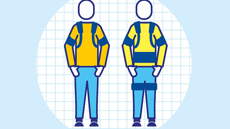 Illustration zwei Menschen mit unterschiedlichen Exoskelett-Modellen