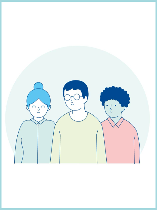 3 Personen werden dargestellt. Es symbolisiert Gemeinschaft.