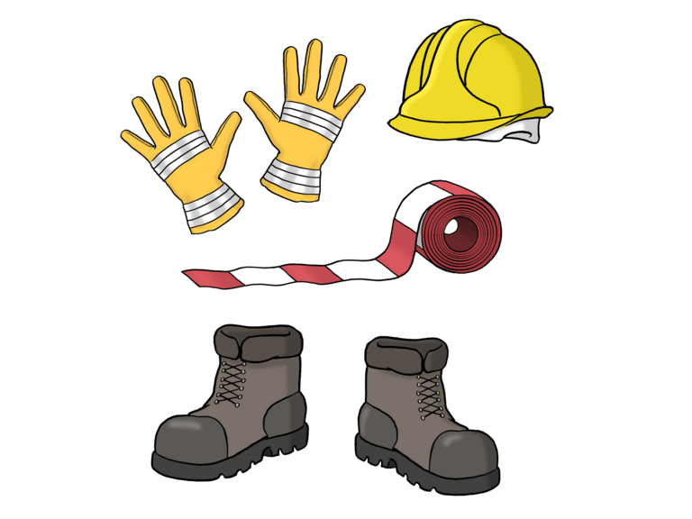 Sicherheits-Handschuhe -Schuhe -Helm, Rotes Absperrband