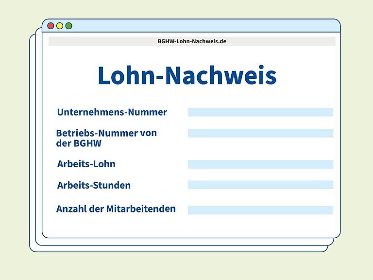 Zeichnung: BGHW Online-Anwendung mit Überschrift Lohn-Nachweis.