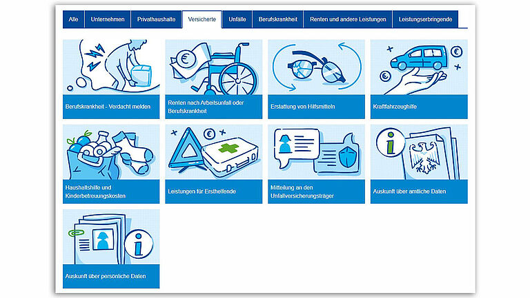 Verschiedene Abbildung des Serviceportals DGUV