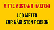 Corona Abstandsregeln auf einem gelben Schild