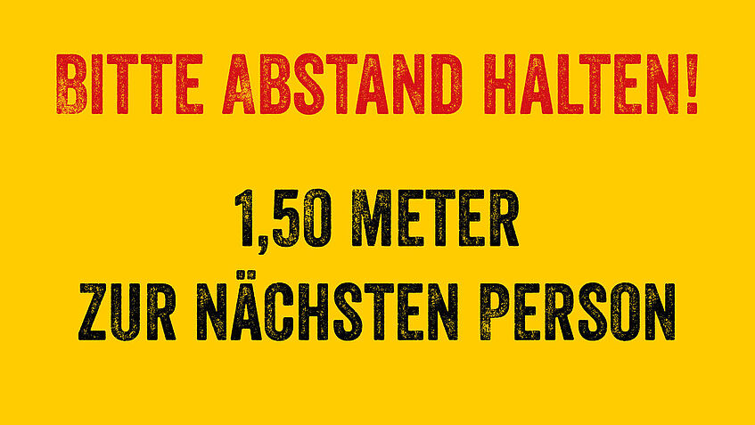 Corona Abstandsregeln auf einem gelben Schild