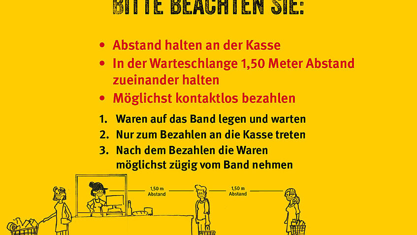 Corona BGHW Hygieneregeln auf gelbem Untergrund in deutscher Sprache