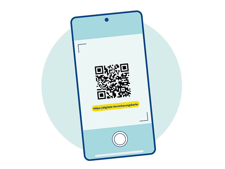 Zeichnung. Handy mit QR-Code.