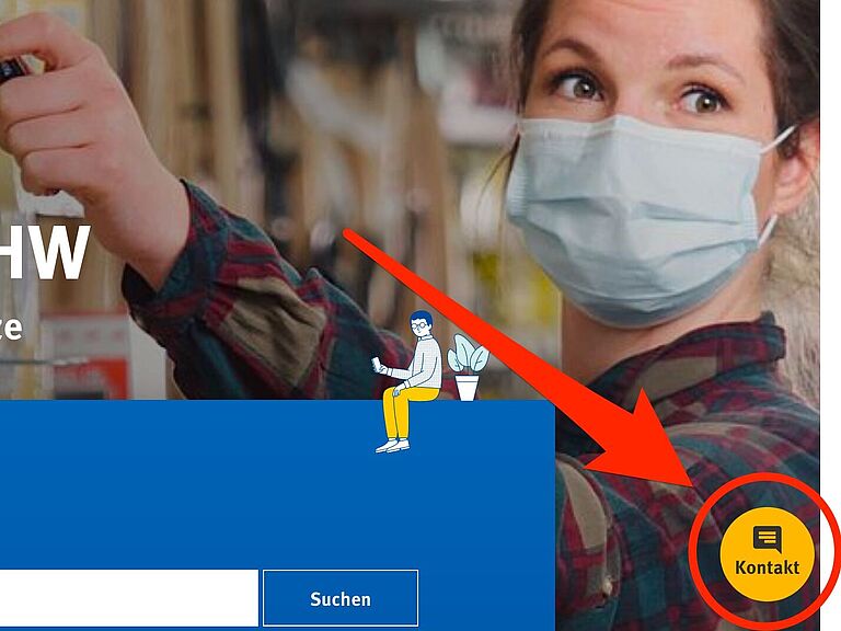 So findet man den Kontakt Button auf BGHW.de