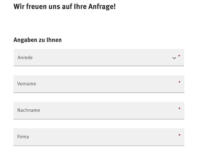 Die verschiedenen Felder im Kontaktformular 