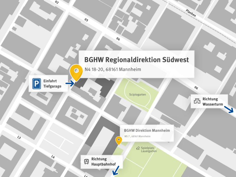 Straßenkartenausschnitt Standort N4, 18-20, 68161 Mannheim