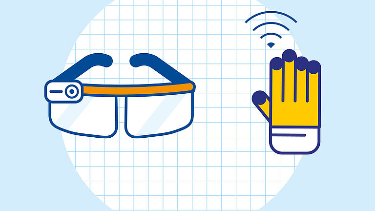 Illustration von Datenbrille und vernetztem Handschuh