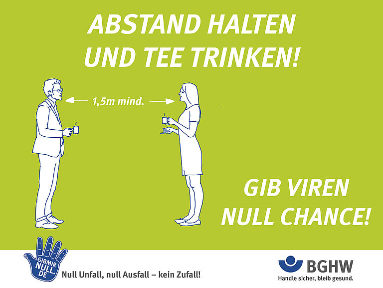Digitales Plakat "Abstand halten und Tee trinken" - Gib Viren Null Chance