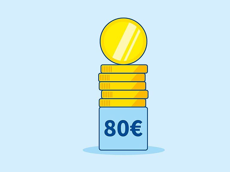 80 Euro werden in Form von gestapelten Münzen dargestellt.