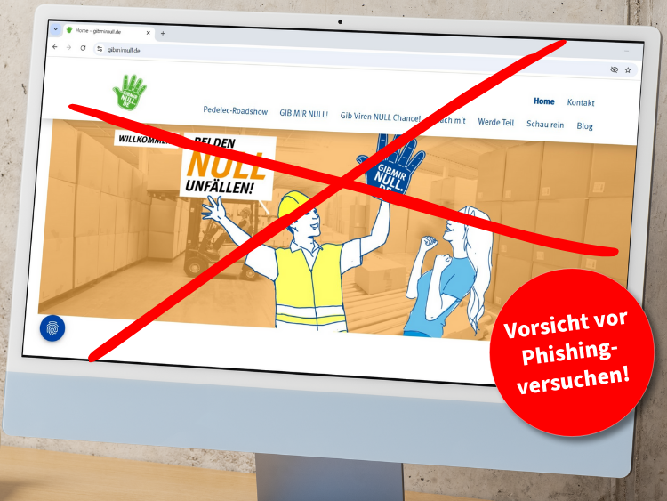 Ein Desktop-PC zeigt die Homepage von gibmirnull.de, Achtung: Vorsicht vor Phishingversuchen!
