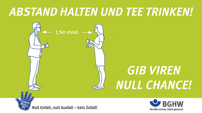 Digitales Plakat "Abstand halten und Tee trinken" - Gib Viren Null Chance